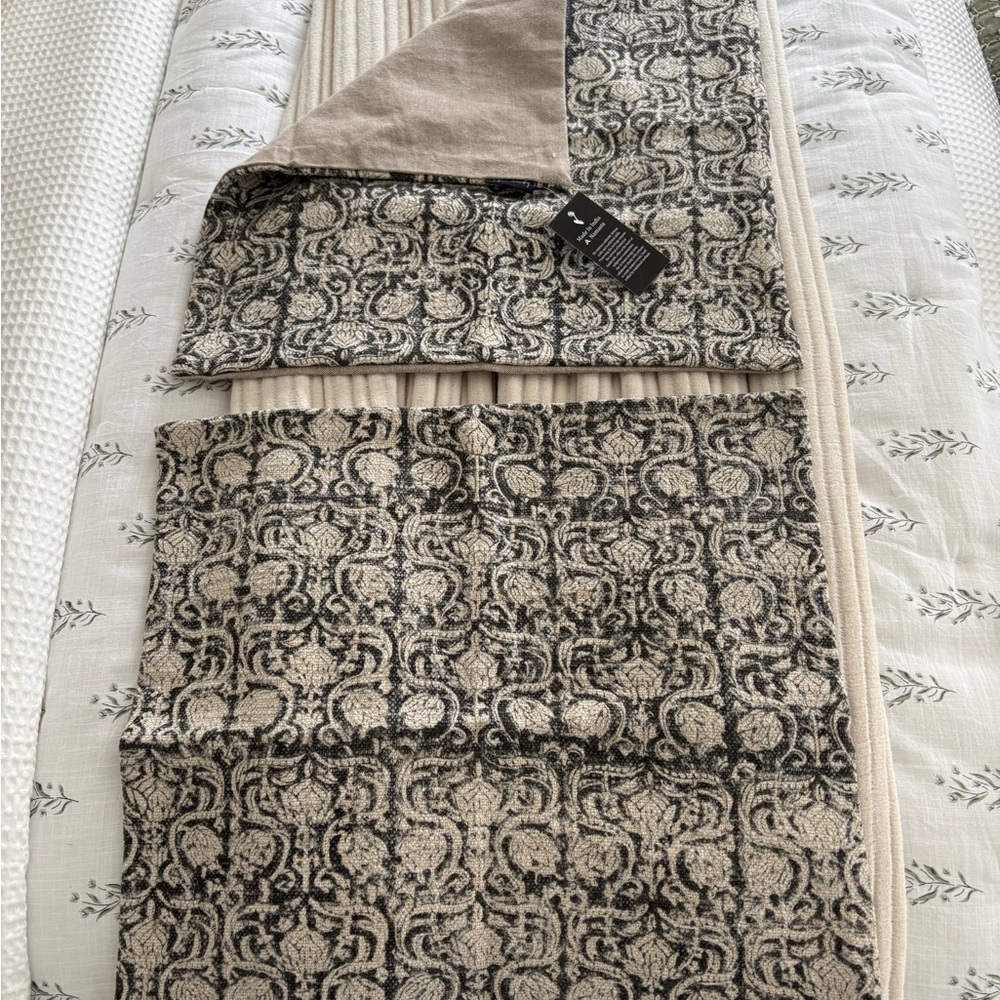 Two 18x18 Warm Gray and Cream block print pillow covers